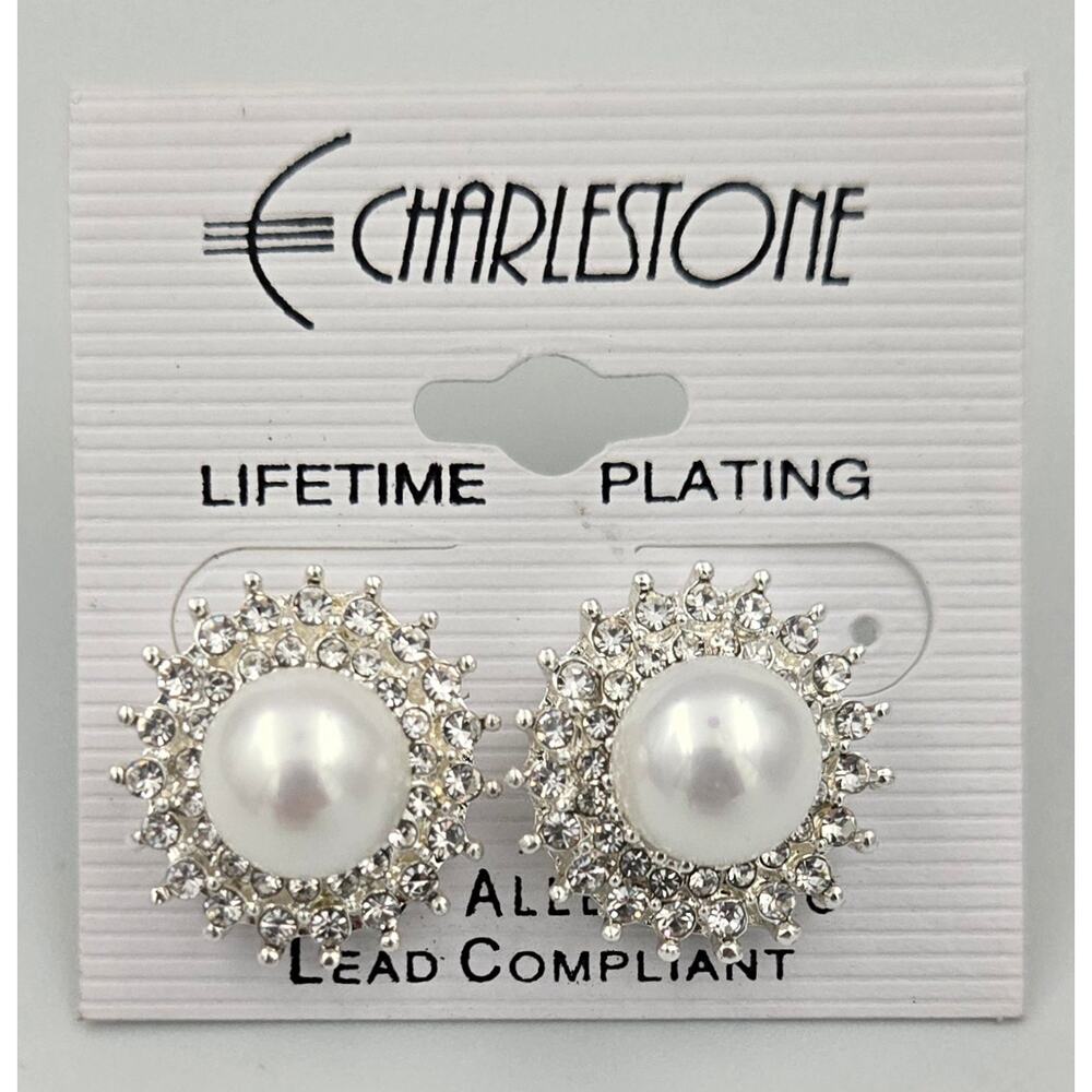 Charlestone Hypo Allergenic Faux Pearl and Rhinestone Earrings NEW